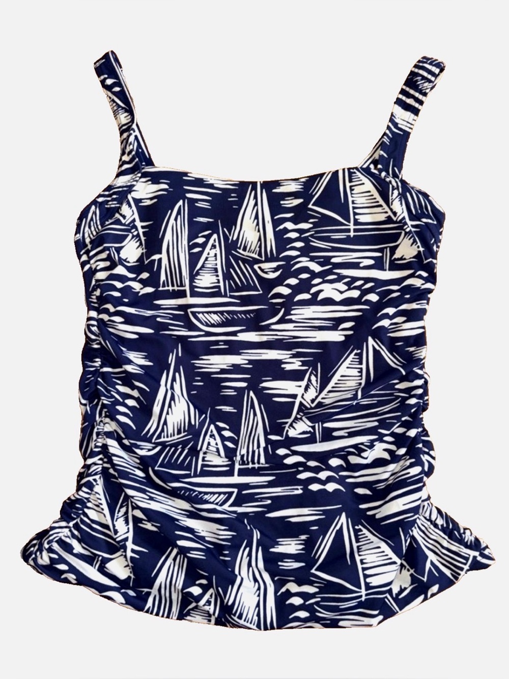 Talbots Miraclesuit Tankini Swim Top 6 Navy Sailboat Nautical Tummy Control